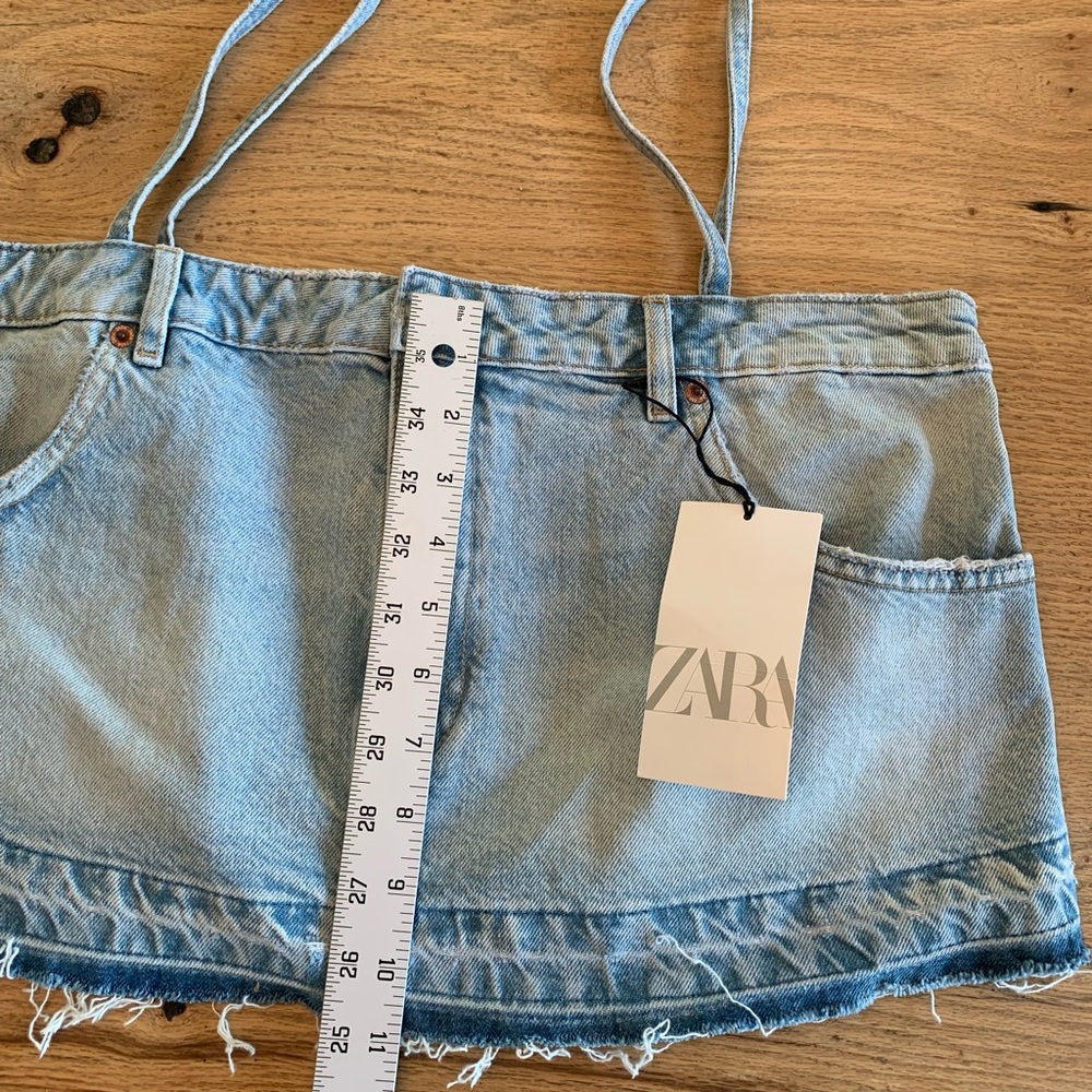 Zara Cropped Distressed Denim Top Spaghetti Strap Blue Women’s Large NWT - Picture 4 of 6
